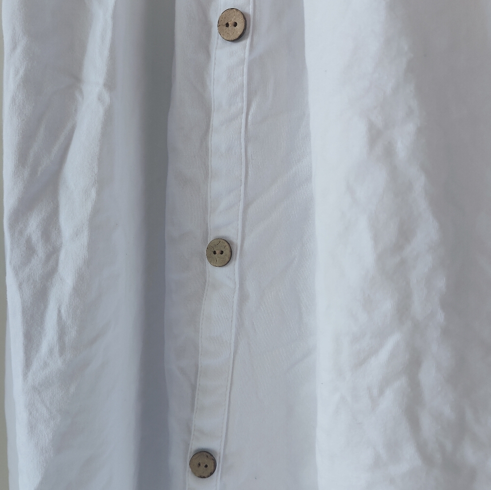White Spaghetti Strap Dress with Sternum Cutout and Bow, Buttons - Size Large - Picture 11 of 12